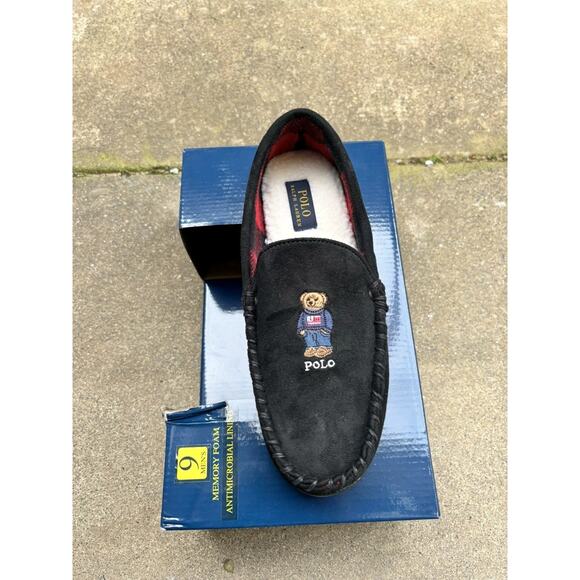 Polo Ralph Lauren Memory Foam Polo Bear Slippers Men\'s Size 9 Black main image 4